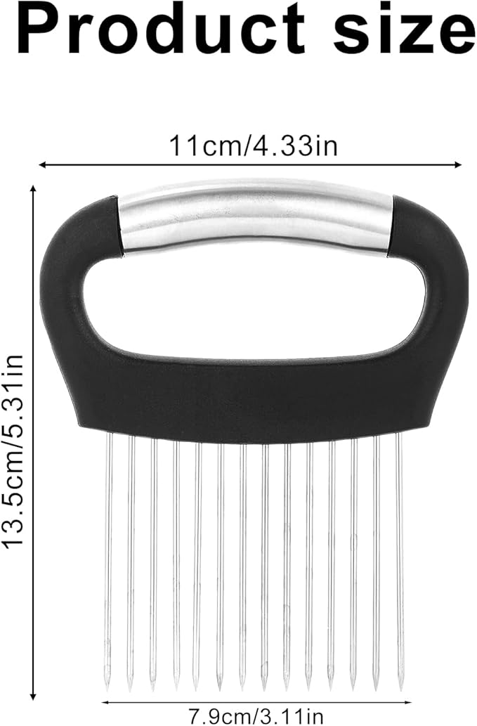 Extra-Large Onion Holder for Slicing, Stainless Steel Food Slicer Guide with 14 Long Needles Multi-Functional Home Kitchen Tool for Potato Tomato Onion Meat
