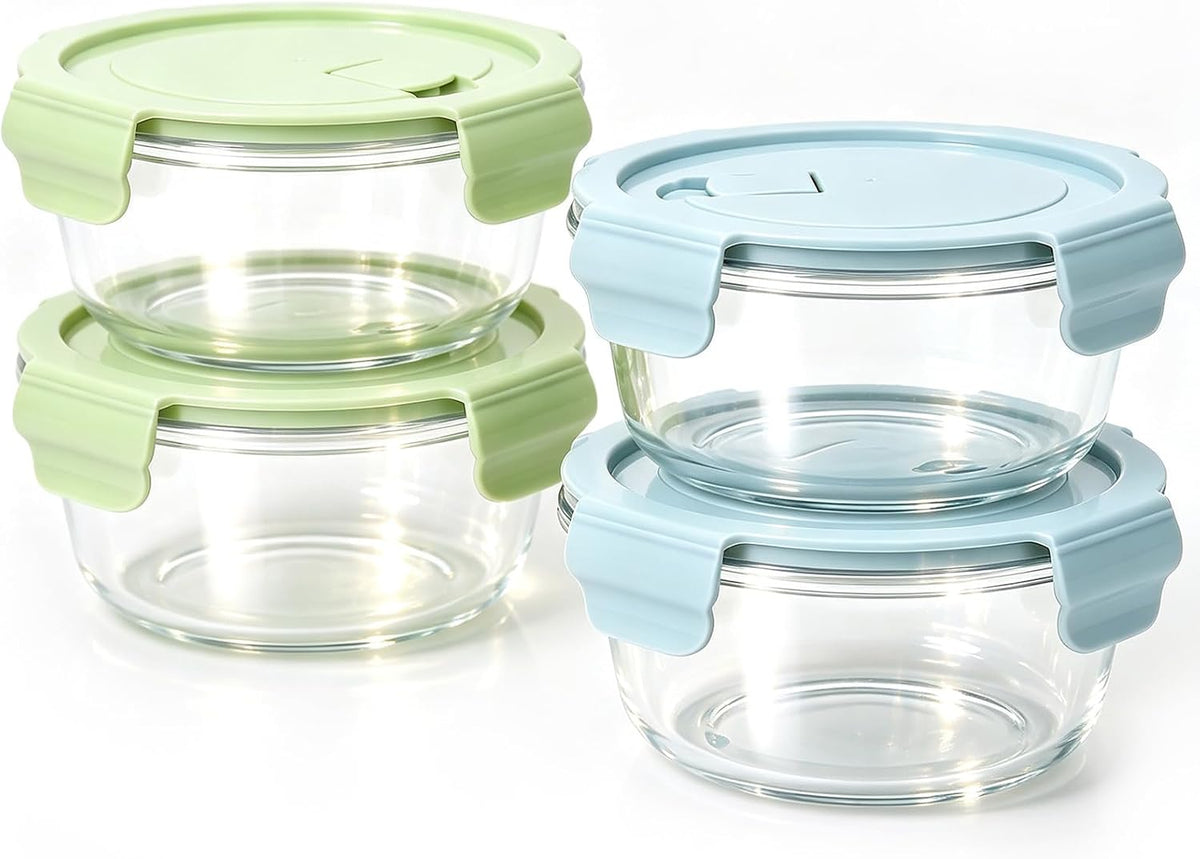 4 PACK 22oz Glass Meal Prep Containers, Glass Food Storage Containers with Airtight Lids, Leak Proof, Easy to Clean, Microwave, Dishwasher, Oven, and Freezer Safe
