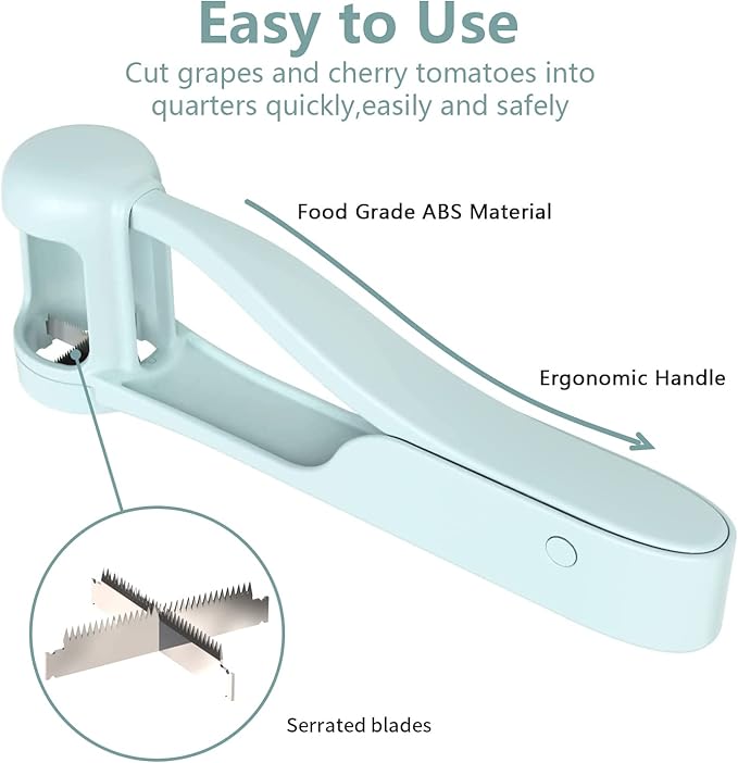 Luvan Grape Cutter for Toddlers, Grape Slicer for Baby, Grape Tomato Cherry Strawberry Cutter Tools Into 4 Pieces for Vegetable Fruit Salad, Stainless Steel Quarter Grape Slicer Kitchen Gadget