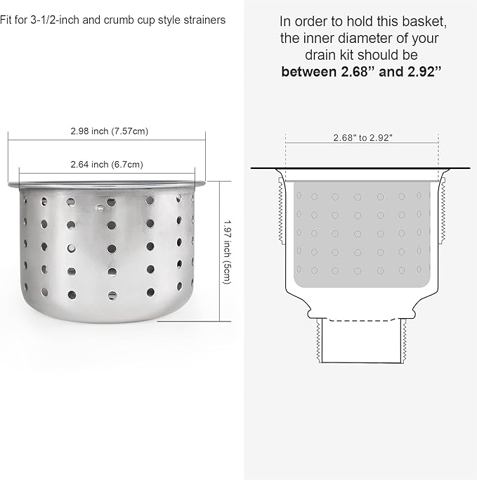 GZILA Kitchen Sink Drain Basket Only, 3-inch Basket for Kitchen Sink Strainer Replacement, Deep Cup Strainers with Handle, SUS 304 Stainless Steel
