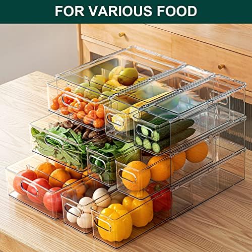 2 Pack Fridge Organizer with Pull-out Drawer, Stackable Freezer Organizer Bin, Pantry Organization and Storage, BPA Free, 3.17QT