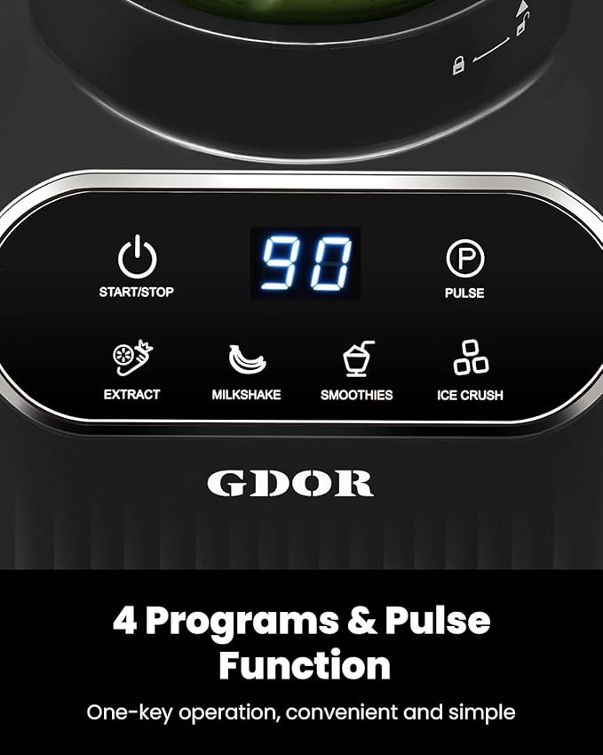GDOR Professional Blender for Kitchen, 1200 Peak Watts Smoothie Blender, 5 Functions for Ice Crushing & Frozen Fruit, 52 Oz Glass Jar & 24 Oz To-Go Cup Combo, Self-Cleaning, Gray