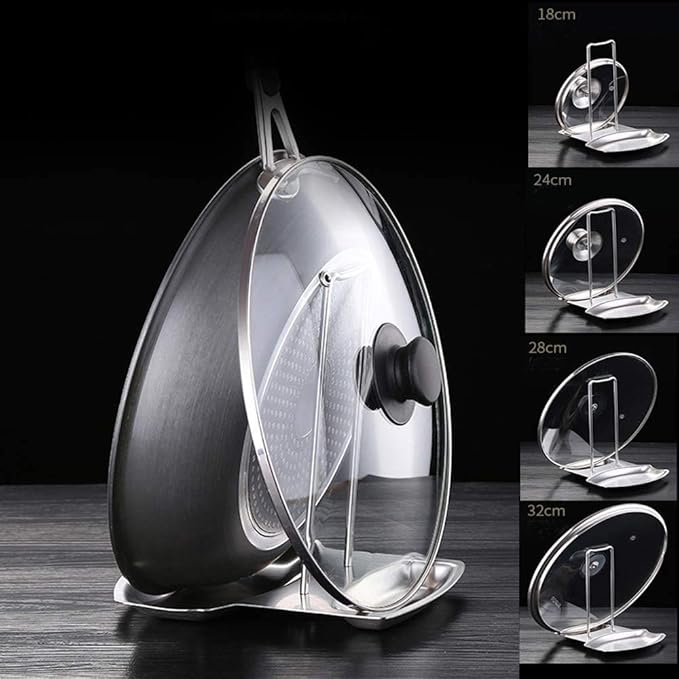 Lid and Spoon Rest Shelf,304 Stainless Steel Pan Pot Cover Lid Rack Stand Organizer,ZYLONE Pan Lid Organizer Storage Soup Spoon Rests Utensils Kitchen Tool