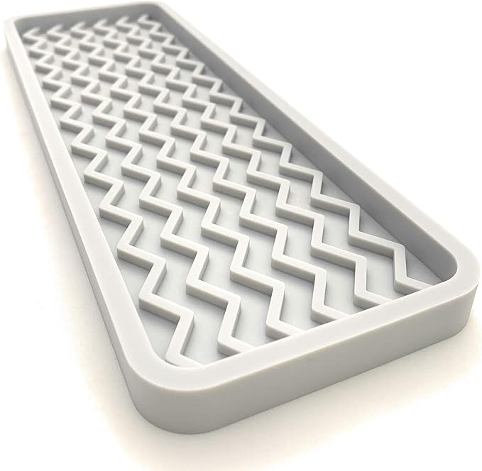 Silicone Sink Organizer Tray, Rectangular, Modern Style, Heat Safe, Dishwasher Safe, for Bathroom and Kitchen Organization (Light Grey, 12"x4"
