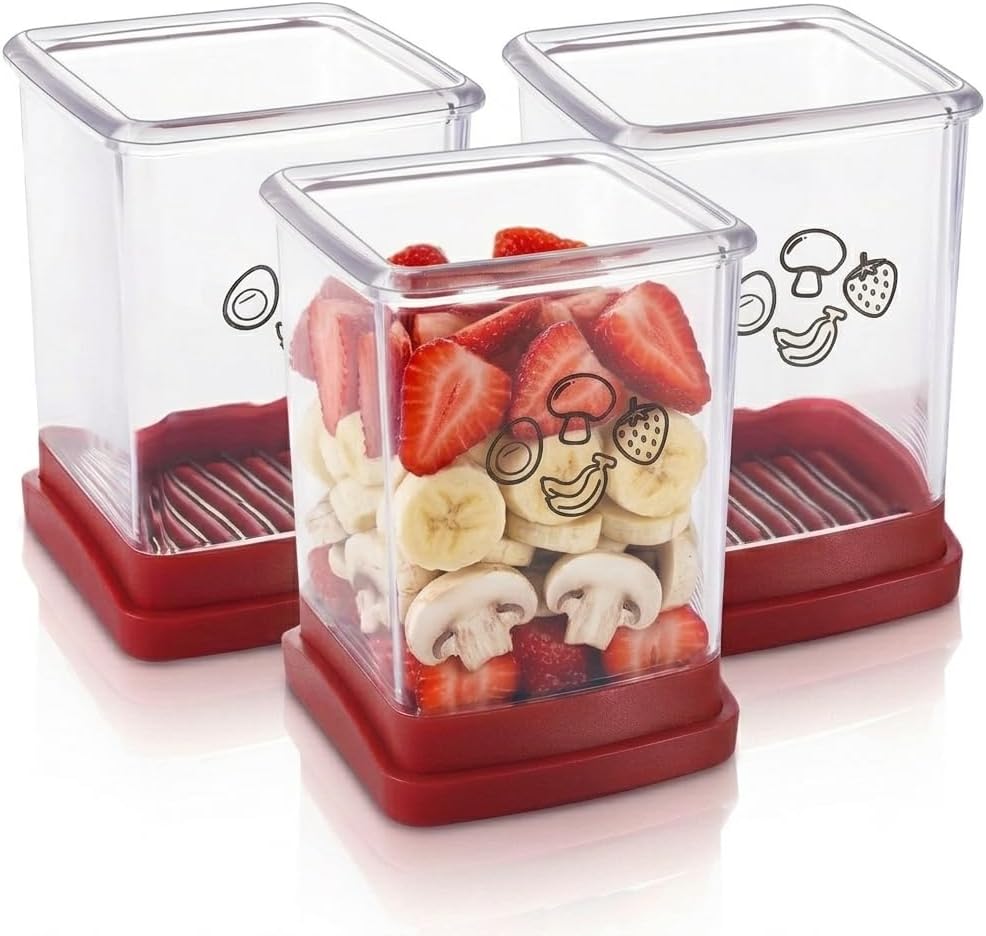 Fruit Cutter and Chopper – Cup Slicer for Strawberry, Grape, Banana, Mushroom, Kitchen Gadget for Fruits and Vegetables, Compact Slicing Tool (3 Packs)
