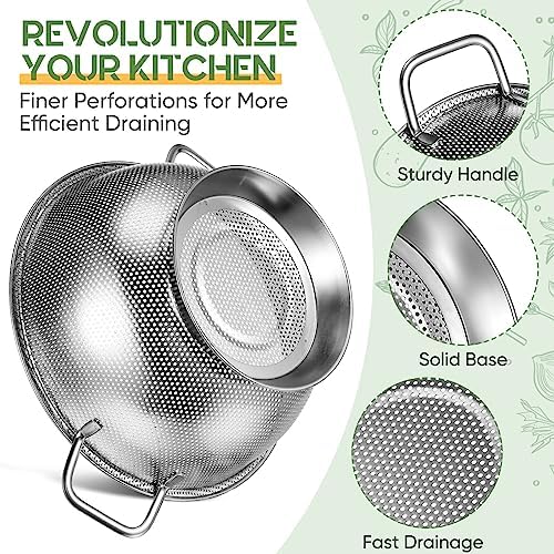 3 Pcs Stainless Steel Colander Set Metal Mesh Strainers, Silver