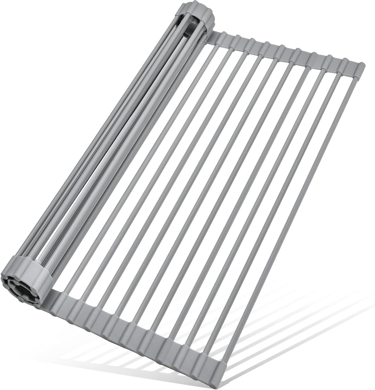 Roll Up Dish Drying Rack, Over The Sink Dish Rack Foldable, Heat-Resistant, Anti-Slip Silicone Coated Steel Dish Drainer for Kitchen Sink, Multipurpose Roll Up Sink Drying Rack, 17.5" x 13"