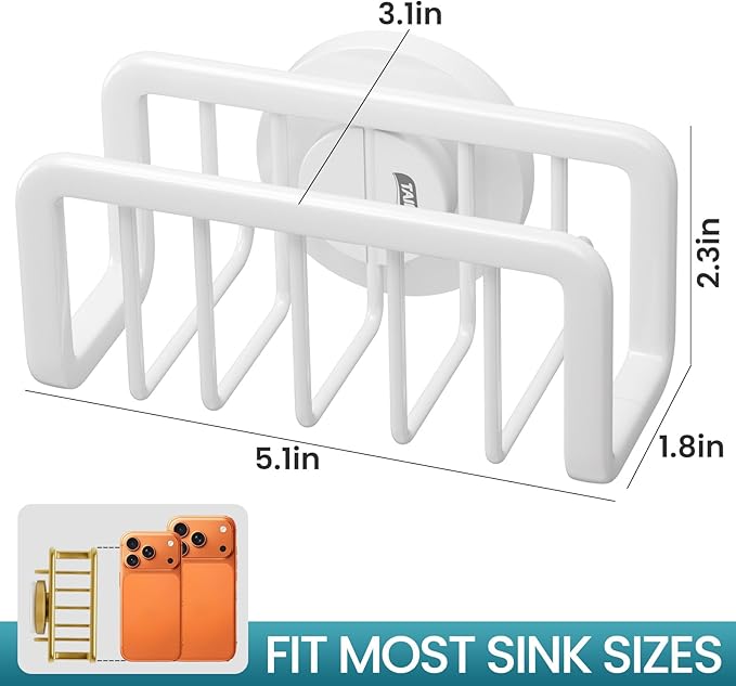 TAILI Sponge Holder for Kitchen Sink with Strong Suction Cup, Rustproof Aluminum Sink Caddy for Sponges, Removable Sponge Holder, Dish Brush for Scraper - Gold