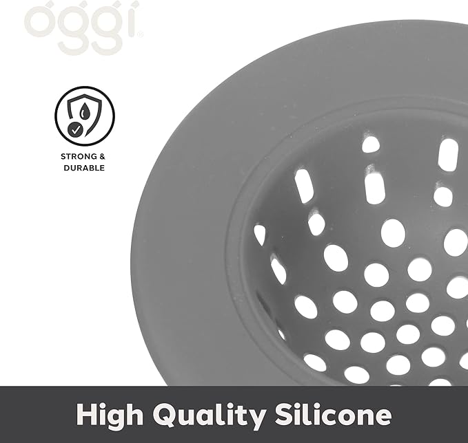 OGGI Silicone Sink Strainer- Great Kitchen Sink Strainer, Sink Drain Strainer, Drain Stopper, Sink Plug, 4.6˝ Diameter Rim, Gray (Pack of 2)