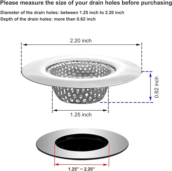 Seatery 1.25" Small Drain Strainer, Sink Drain Hair Catcher, Bathroom Sink Strainer, 2PCS Drain Mesh Baskets for Laundry, Mop Pool, Utility, Slop, RV Sink, Stainless Steel Drain Filter