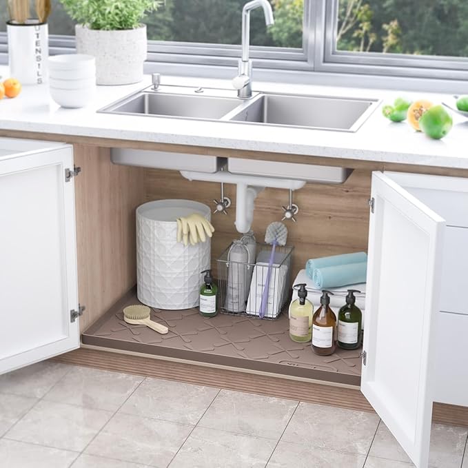 SIKADEER 25" x 22" Under Sink Mat Waterproof, Silicone Mat Kitchen Drawer Shelf and Cabinet Liner, Sink Protector for Kitchen Organizers and Storage, Boot Tray Pet Food Mats