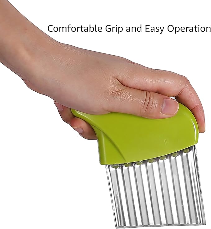 Crinkle Cutter, Stainless Steel Waffle Fry Cutter, Wavy Chopper for Veggies Potato Carrots Butter Lettuce, 2 PCS(Green and Blue)