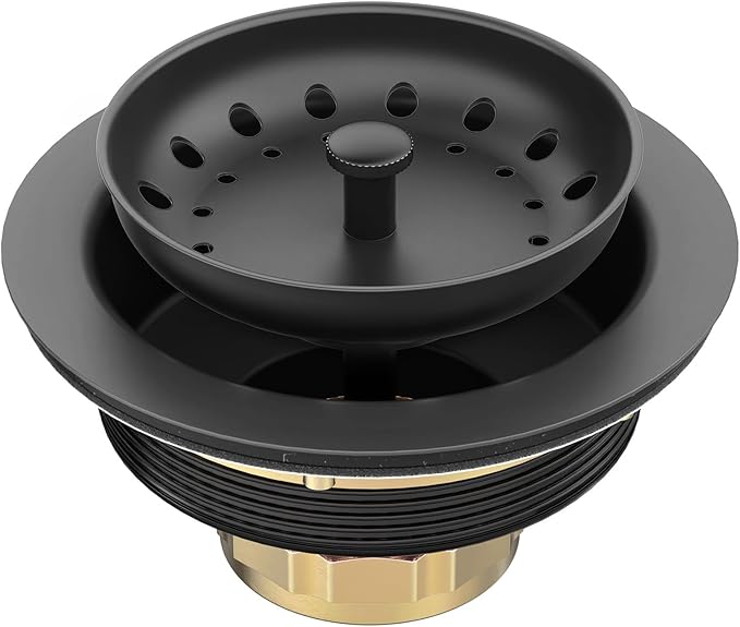 BOTEMY Stainless Steel Black Sink Drain Strainer Kit 3-1/2 inch Kitchen Drain Assembly with Metal Center Knob Basket Stopper Replacement for Standard Kitchen Sinks, Matte Black