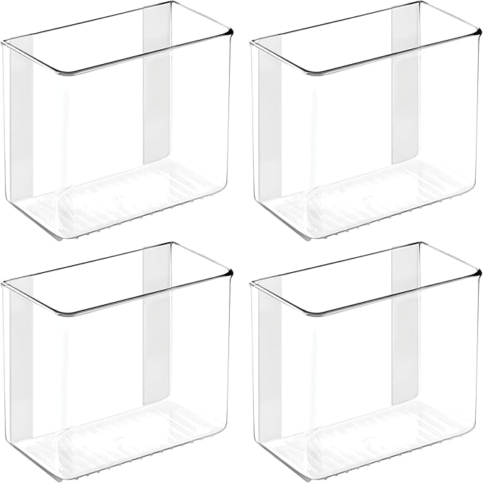 iDesign Adhesive Organizer Bin - Damage-Free Hanging for Kitchen, Bathroom, or Office - Set of 4 - Clear