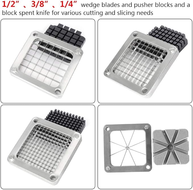 ROVSUN Commercial Vegetable Chopper French Fry Cutter Stainless Steel w/ 4 Sizes Blades, Fruit Potato Slicer, 1/2", 3/8", 1/4" & 8-Wedge Blades and Pusher Blocks for Restaurants, Home & Kitchen