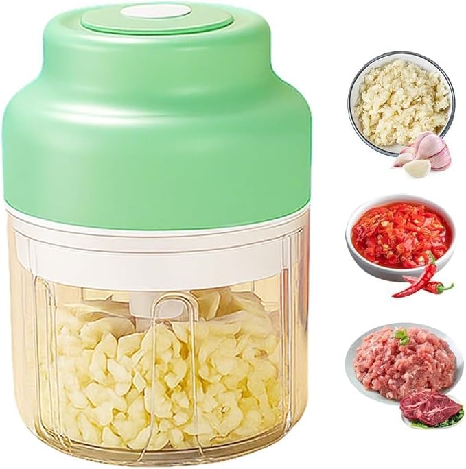 Electric Mini Garlic Chopper Set, 2026 New Small Garlic Chopper Mincer, USB Rechargeable, Wireless Veggie Grinder, Rapidly Garlic Minces Ginger Onion Chili Veggie (Green, 320ml)