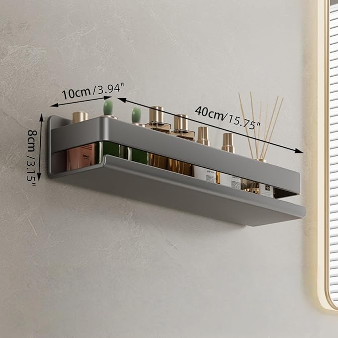 Adhesive Wall Mount Spice Rack Carbon Steel, No-Drill Dark Gray Wall Spice Racks for Kitchen, Multi-Purpose Spice Storage Organizer, Kitchen Bathroom Storage Shelf for Countertop Cabinet