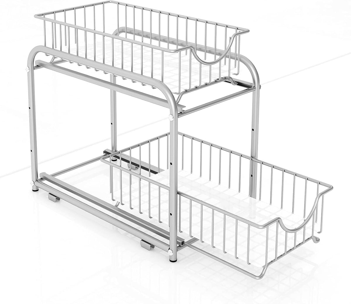 2-Tier Pull Out Organizer Under Sink Sliding Cabinet Rack,Sliver