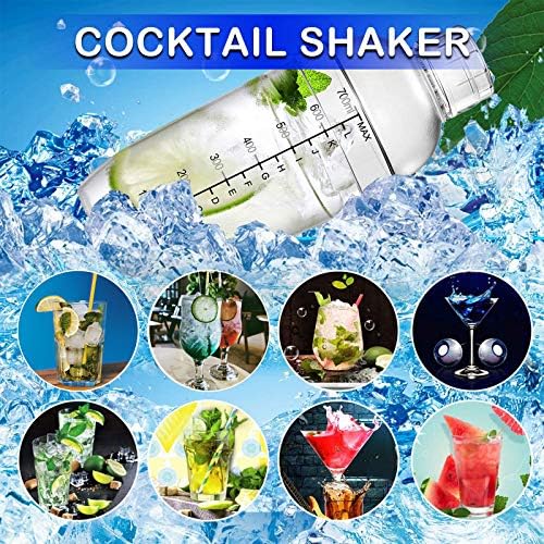 4 pcs Clear Cocktail Shaker Set 2 pcs Plastic bar Shaker with 2 pcs Plastic Cocktail Double Measuring Jigger