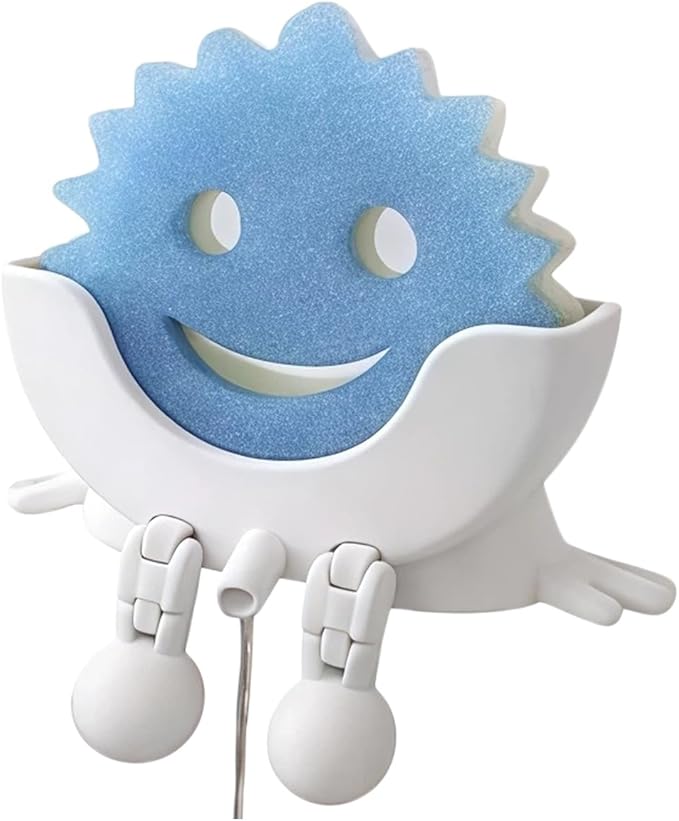 Cute Hanging Sponge Holder,Smiley Face Sponge Holder with Drainage Keeps Your Sponge Dry & Smiling,For Scrub Daddy Holder,Spac-Saving & Quick Drying Sponge Storage Organizer (white)