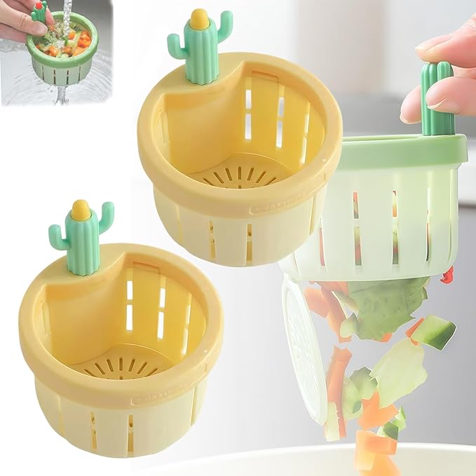 Cactus Kitchen Sink Drain Strainer, 2026 Upgrade Press Automatic Dumping Basket, Multi-Functional Anti-Clogging Kitchen Drainer With Lifting Handle (2B)