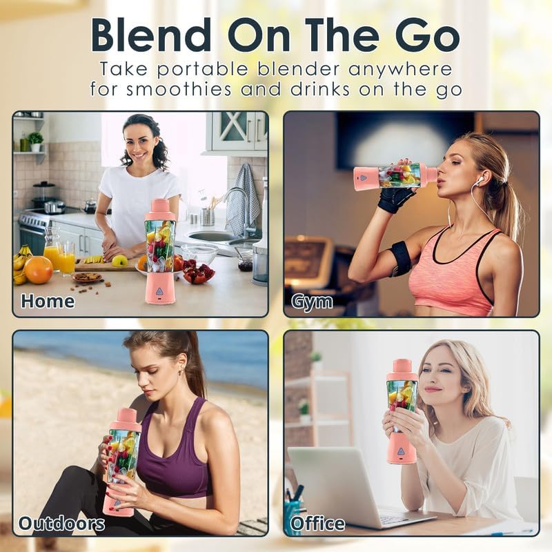 Personal Blender Wireless 24oz Cordless Mini 360 Watt Portable Blender-for Smoothies Freshly Squeezed Juices 6000mAh Self Cleaning and BPA Free Portable Juicer with 6 Sharp Blade Cute Pink - Image 6