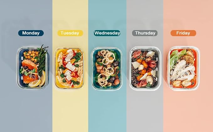 GENICOOK Glass Meal Prep Containers 5-Pack With Glass Lids & Steam Vent, 35 Oz / 4.4 Cups Leakproof Airtight Food Storage Containers, Borosilicate Glass, Microwave And Dishwasher Safe, Bpa-Free