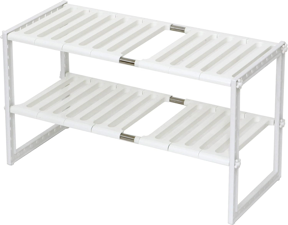 Under Sink Organizer 2-Tier Expandable Shelf Kitchen Bathroom Cabinet Multi-purose Storage Standing Rack, White