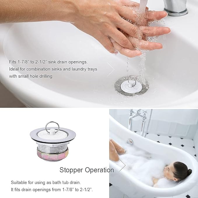 Stainless Steel Bath Tub Drain Assembly W/Wash Tray Plug for Bathtub or RV Mobile Showers