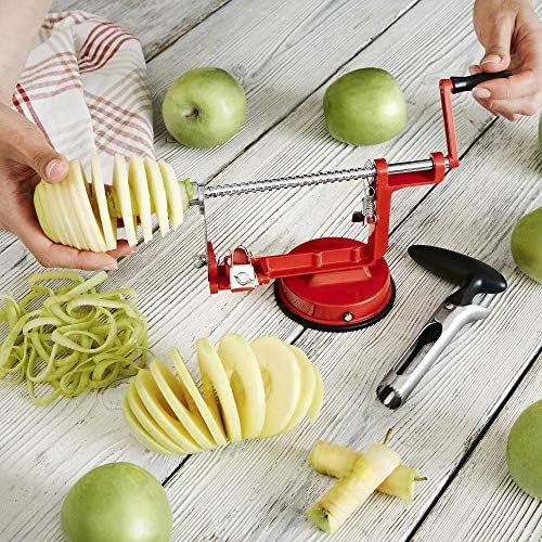 Apple Peeler Corer - Versatile Apple Slicer and Corer with Suction Base, Sturdy Apple Corer and Cutter for Fruits and Vegetables - Recipe Ebook Included