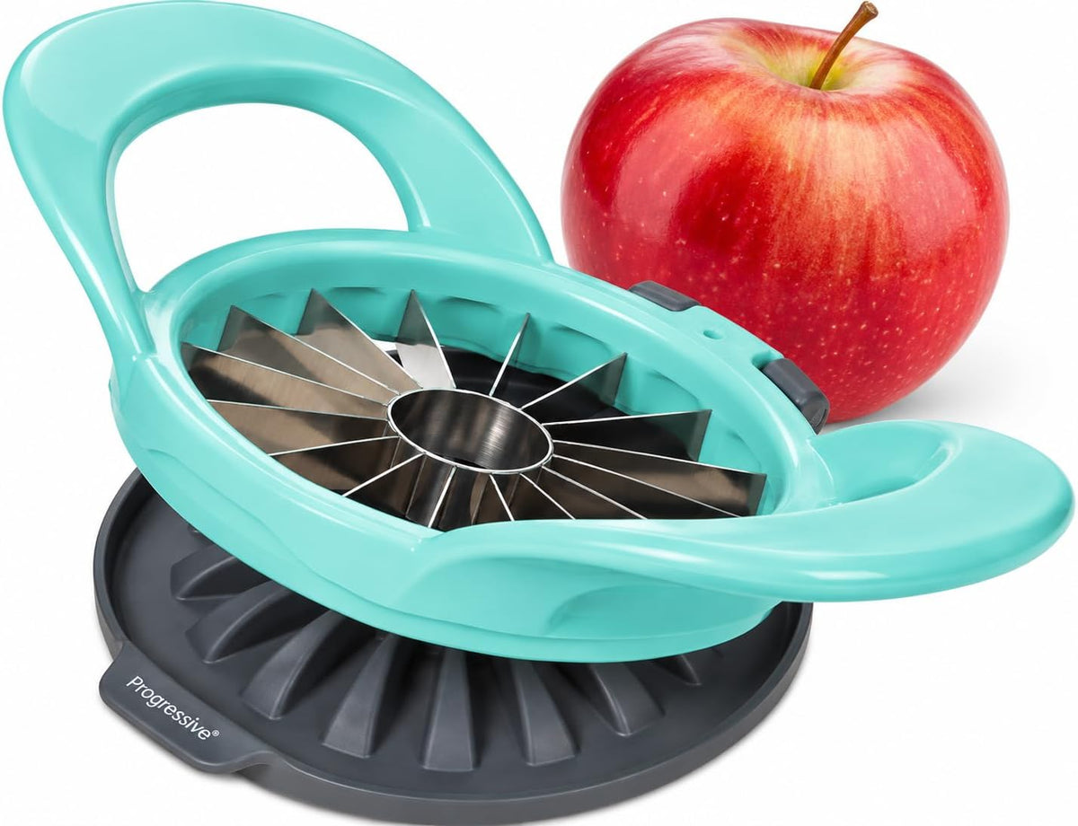 PrepWorks by Dishwasher Safe 16-Slice Thin Apple Slicer and Corer with Attached Safety Cover (Turquoise)