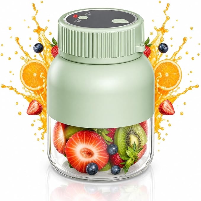 Portable Wireless Juicer Cup, 2026 Upgraded 28 Oz Electric Juicer Cup with 38-Blades, Dual Lid Compact Travel Drinking Cup, Rechargeable USB-C Personal Blender for Fruits & Vegetables (Green)