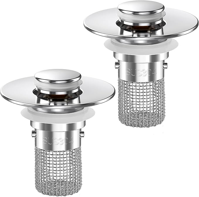 Bathroom Sink Drain Strainer,(2PCS) Pop-up Sink Drain Strainer with Removable Stainless Steel Strainer Basket Hair Catcher, Bathroom Sink Strainer for Bathroom Sink Stopper Replacement