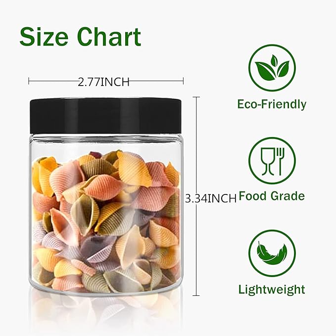SLifeJars 8oz Plastic Jars with Lids 24 Pack Clear Plastic Slime Containers Stackable Round Empty Clear Jars with Black Lids Pen Labels Refillable Slime Jar for Kitchen Storage Spices Dry Food