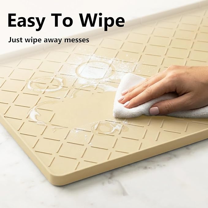 Mateeylife Under Sink Mats for Kitchen Waterproof 22"X19", Undersink Protectors，Silicone Mat Cabinet Liner, Under Sink Organizer for Bathroom and Kitchen，Boot Tray Pet Food Mat, Khaki