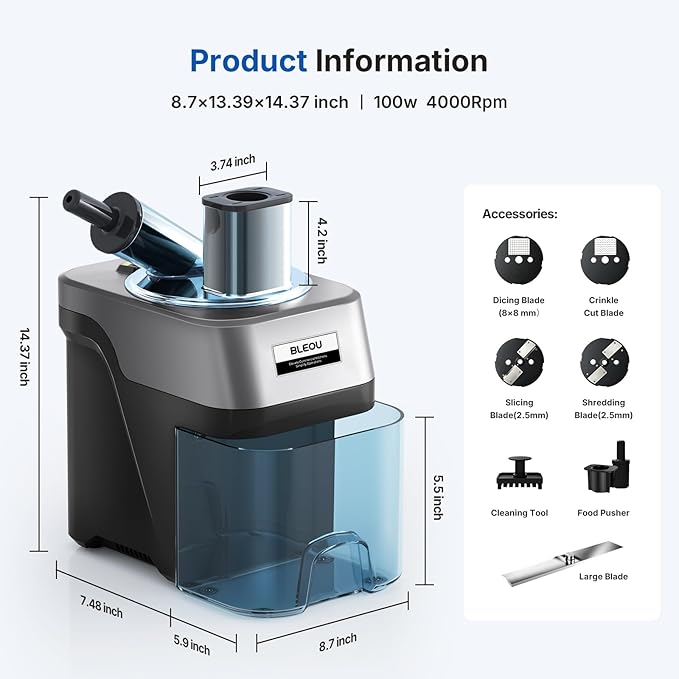 BLEOU 5-in-1 Commercial Electric Vegetable Chopper, 330LBS/H Heavy Duty Food Dicer & Veggie Slicer with Magnetic Safety Lid, Stainless Steel Blades, Ideal for Restaurant & Kitchen