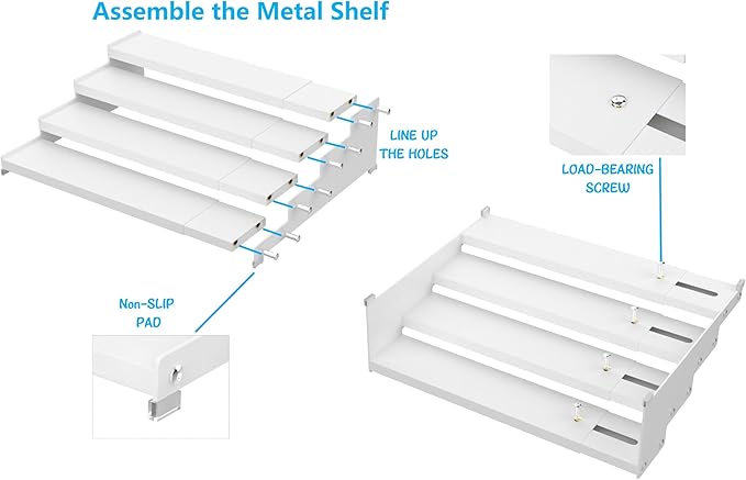 Jojocross Expandable 4-Tier Step Spice Rack Organizer for Kitchen Cabinet Modern Design and Non Skid Space Saving Storage Shelf for Countertop Cabinets Pantry(2Packs/White)
