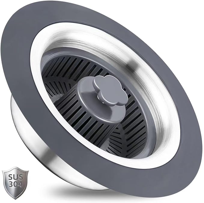 3 in 1 Kitchen Sink Drain Strainer and Stopper Combo, Stainless Steel Pop Up Kitchen Sink Stopper, Sink Drain Strainer for Standard 3-1/2 Inch Drain