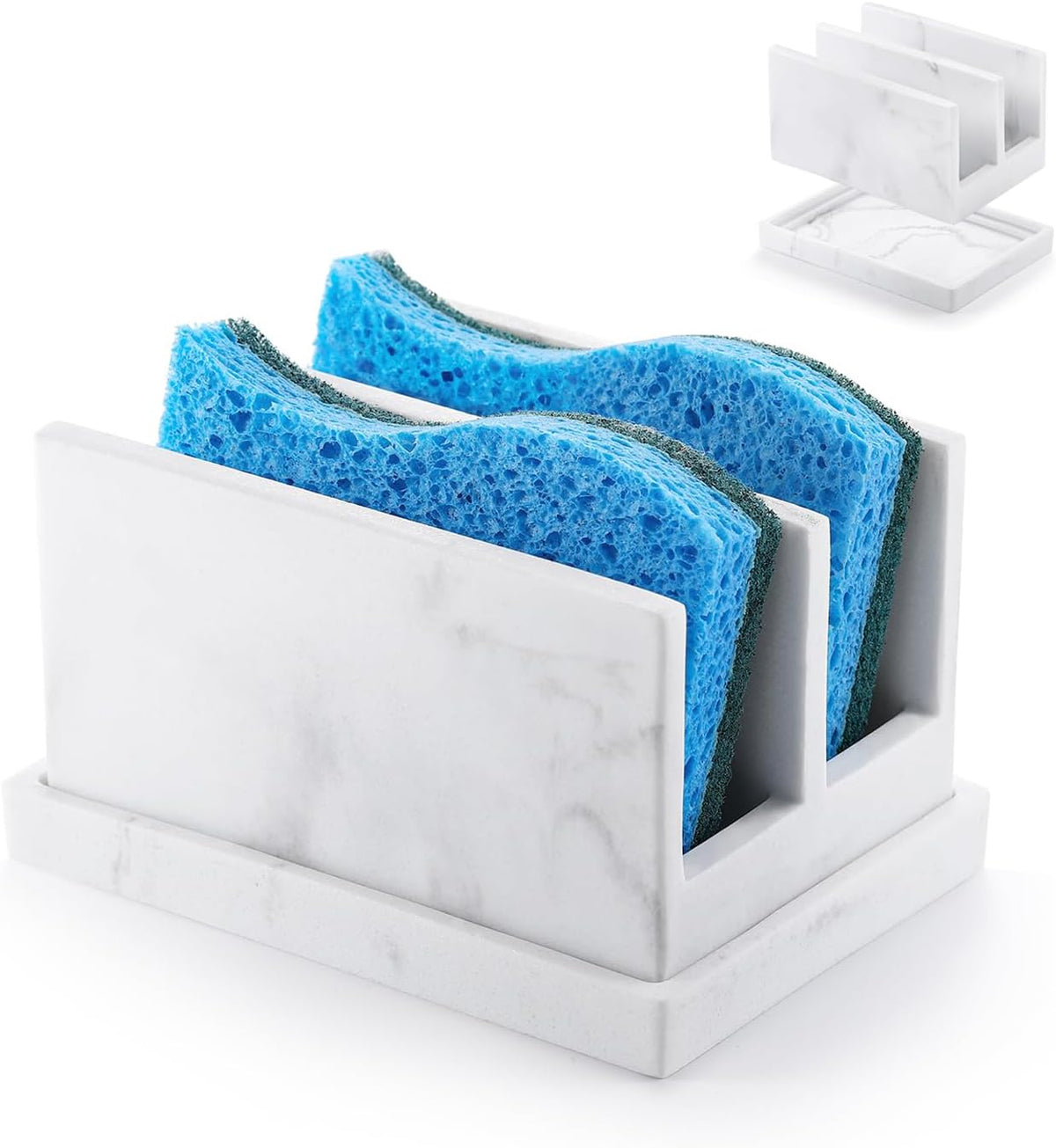 Kitchen Sponge Holder wtih Drain Tray, 2 Compartment, Gravel White