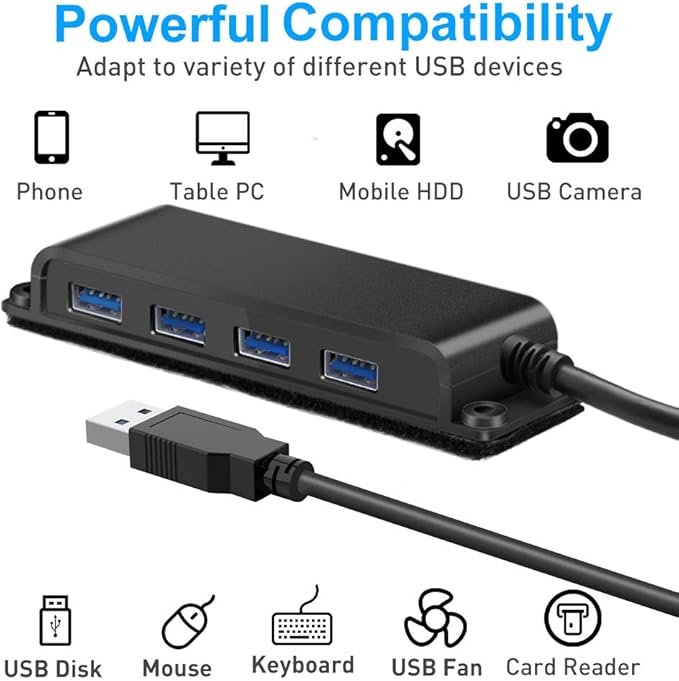 4-Port USB 3.0 Portable Desk Hub,Fixable USB Data Hub 3.0 with 3.3ft/100CM Cable for MacBook, Mac Pro/Mini, iMac, XPS, Surface Pro, Notebook PC, USB Flash Drives, Mobile HDD,Computer and More