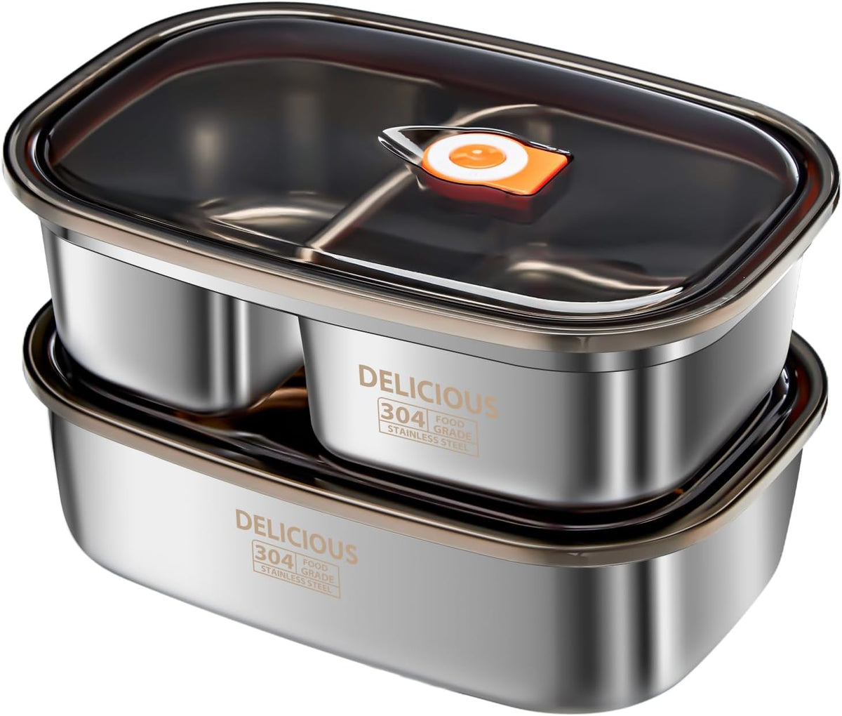 Stainless Steel Bento Box Adult 2 Pack, 42Oz+57Oz Leakproof Metal Bento Box with Airtight lid, Lightweight 304 Stainless Steel Lunch box for Men/Women,Suitable for Picnic, Work, Outside