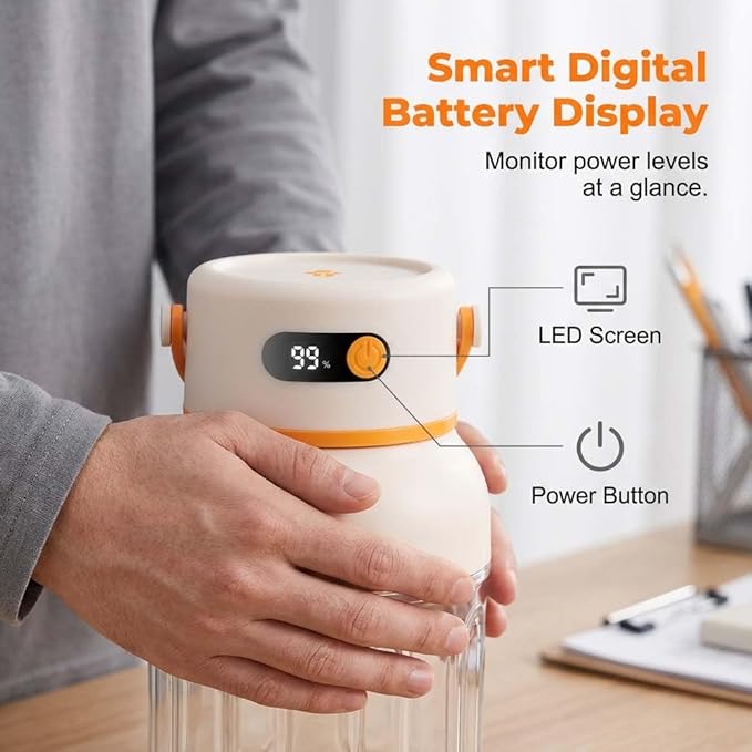 Portable Electric Juicer Cup with Zero Cord Hassle, 2026 New Digital Display Portable Wireless Juicer Cup, Extra Large Capacity with 2-In-1 Dual Lid for Office Gym Travel (21 Fl Oz)