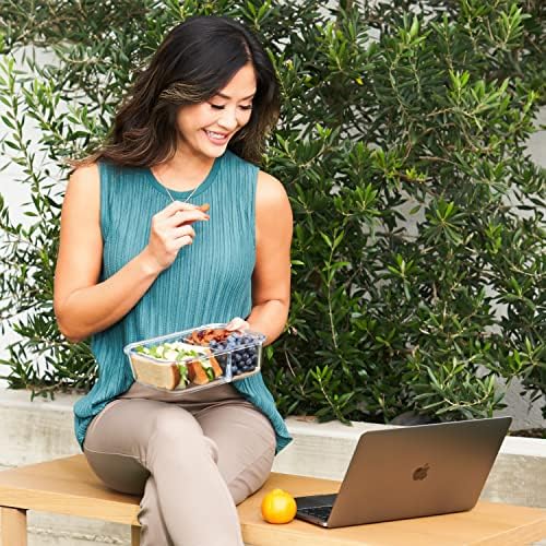 Glass Lunch Box, Leak-Proof, 3-Compartment, 5-Cup Capacity