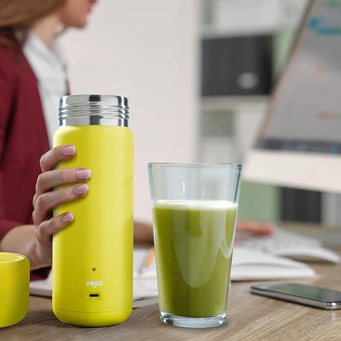 VEJO 12oz Electric Protein Shaker Bottle – USB Rechargeable Powder Mixer for Protein Shakes, Pre-Workout, Creatine | No Clumps, No Ball | 6-Blade Blending | BPA-Free | Gym Bag Travel Size | Orange