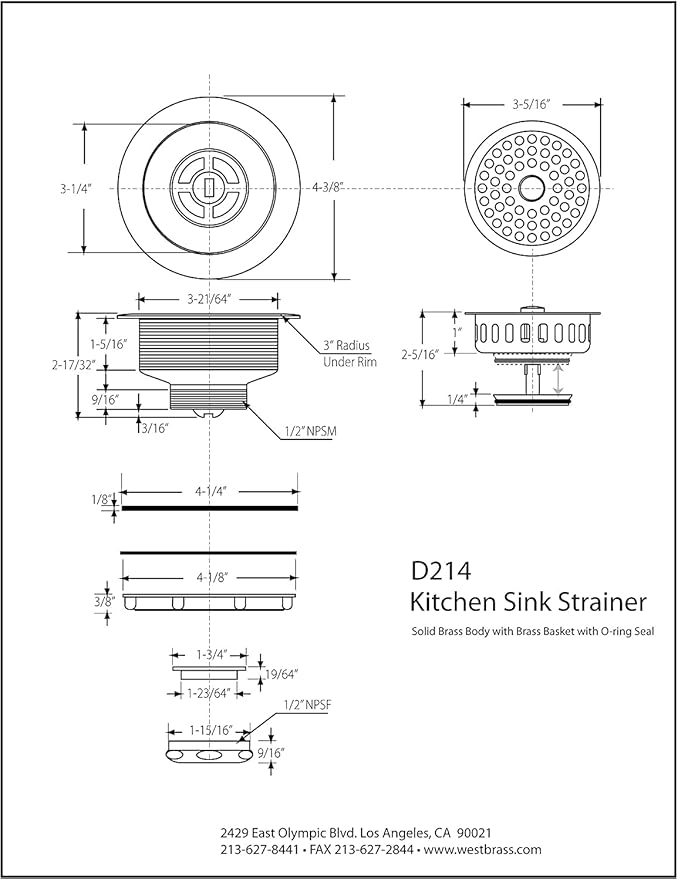 Westbrass D214-50-11 3-1/2" Post Style Large Kitchen Sink Basket Strainer, Antique Copper (50-Pack)