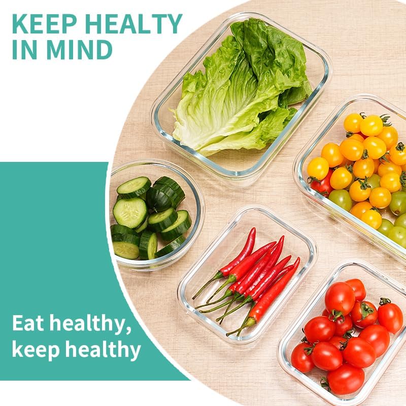 Glass Food Storage Containers with Airtight Lids - BPA-Free, Leak-Proof, Clear - for Lunch Meal Prep & Leftovers Set of 8