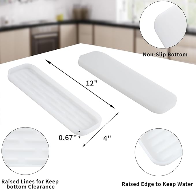 MicoYang Silicone Kitchen Sink Organizer Tray for Multiple Usage,Easy Clean Sponges Holder for Kitchen Bathroom Counter or Sink,Dish Soap Dispenser,Scrubber,Bottle,Cup Translucent 12" x 4”