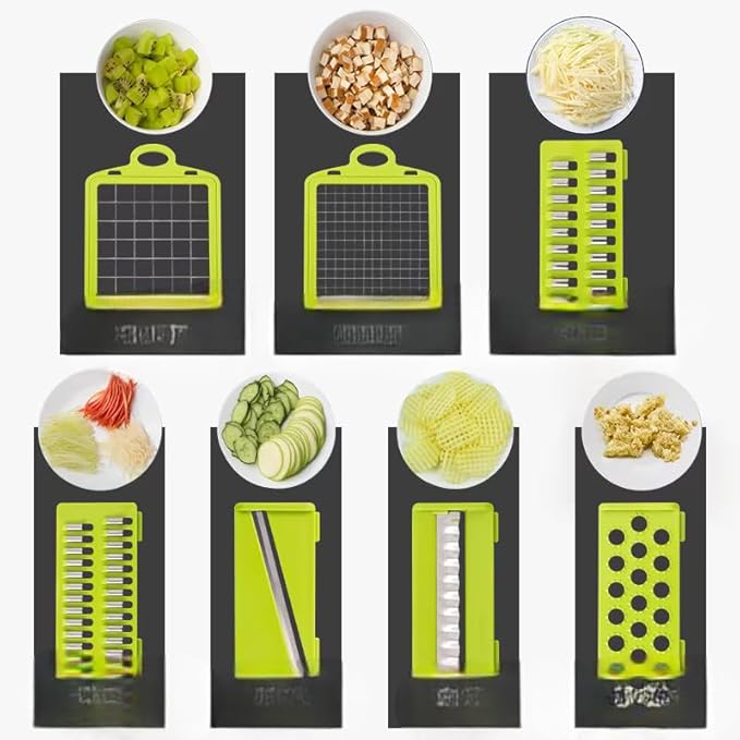 Pro Multifunctional Vegetable Chopper - 16 in 1 Food Chopper With 8 Blades, Slicer, Dicer, Cutter for Onions, Carrots, Garlic - Container Included