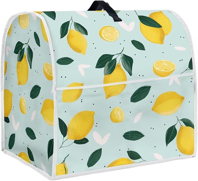 Summer Lemon Stand Mixer Cover for 4.5-5 Quart Liquid Splash-Proof Dust Protector with Top Handle & Storage Pocket Easy-Clean Anti Fingerprint Kitchen Counter Decor