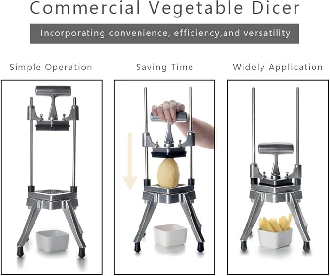 French Fry Cutter Commercial Vegetable Dicer Potato Fries Cutter Machine with 3 Blades(1/2-Inch, 3/8-Inch, 1/4-Inch) Blades,Heavy Duty Cutter for Potato Tomato Onion Mushroom